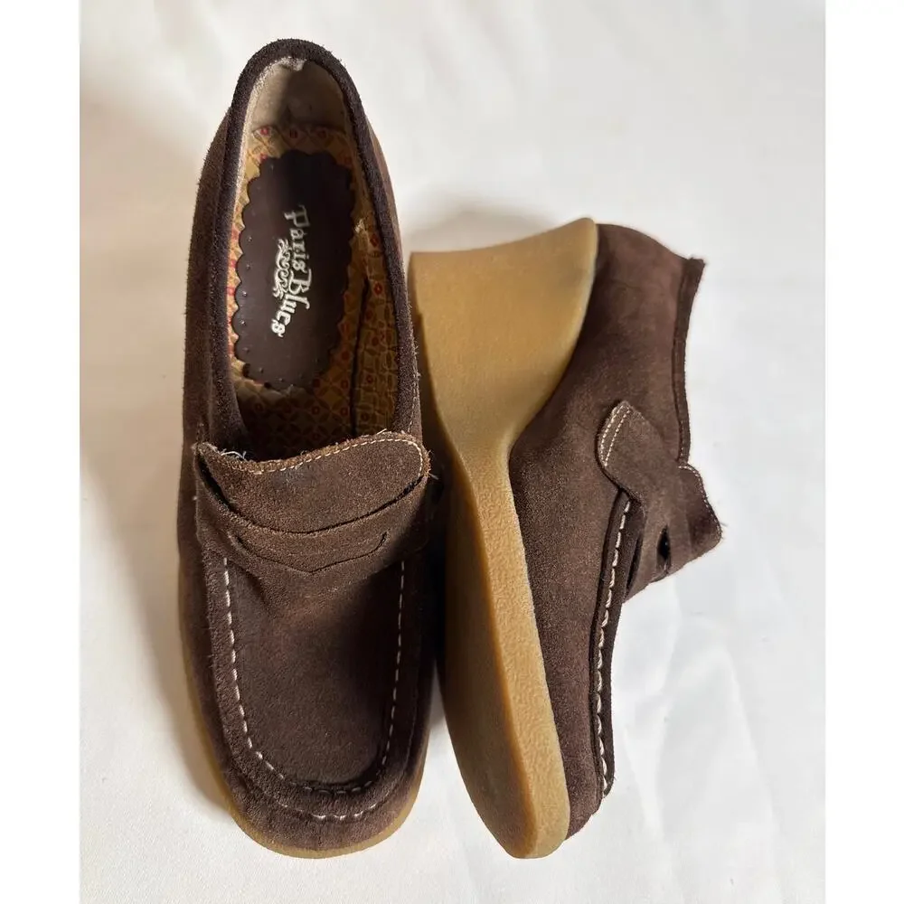 Paris Blues Y2K Brown Suede Platform Wedge Loafers Women’s 8.5 Vintage